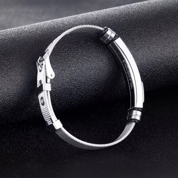 Stainless Steel and Black Adjustable Bracelet - Picture 2 of 2